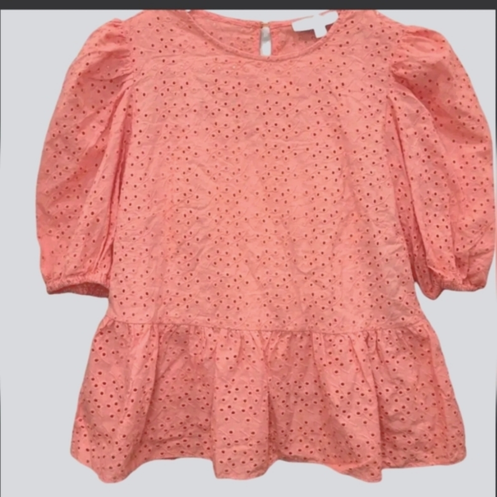 Nanette by Nanette Lepore EyeletBlouse Top Pink Cotton Peplum Women's Size XS